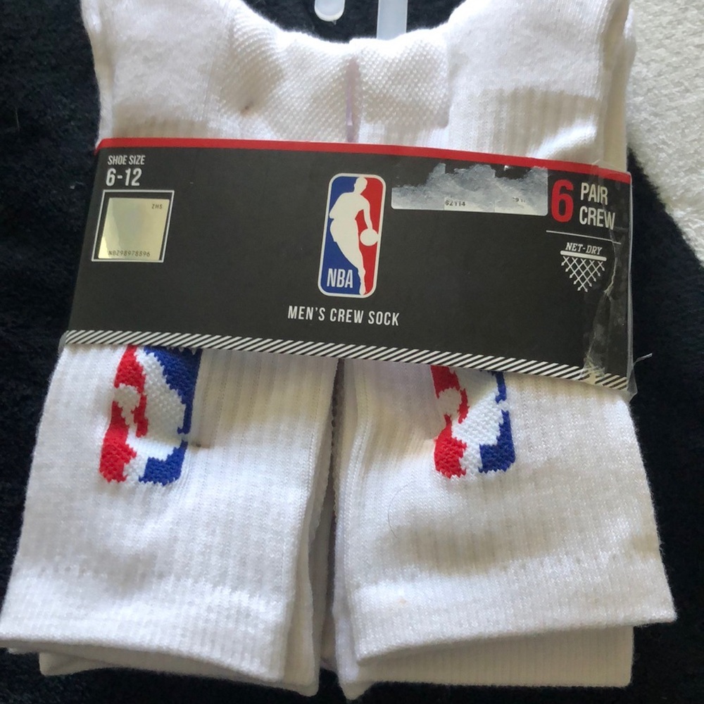 NBA Men's 6 Pack Crew Socks. White